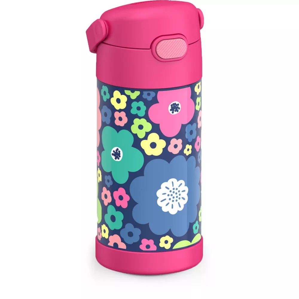 กระติกดูดน้ำแตนเลสหุ้มฉนวนสุญญากาศยี่ห้อ Thermos ของแท้ขนาด 12 ออนซ์ ลาย Mod Flowers ราคา 990 - บาท