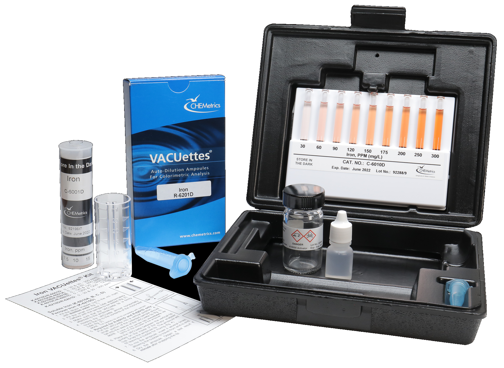 CHEMets รหัสสินค้าK-6010Dชุดทดสอบคุณภาพน้ำค่าเหล็ก(รวมและละลายได้),Iron(total&soluble) Visual High Range Kit,Meas.range:0～30&30～300ppm