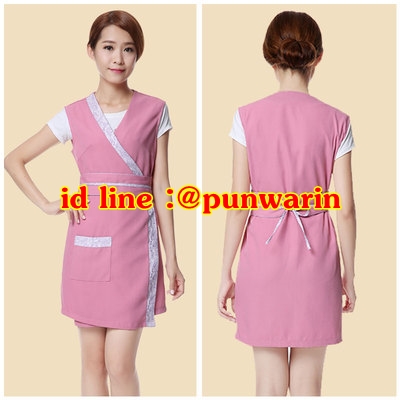 ชุดพนักงานนวดสปา ชุดพนักงานเสริมสวย เดรสผ้าป้าย ชมพูสด ชมพูอ่อน ม่วง ดำ one size S6103009 เดรสตัวเดียวผ้าป้าย