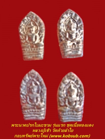 พระนาคปรกใบมะขาม รุ่นแรก ชุดเนื้อทองแดงหลังเรียบ มีจาร หลวงปู่เช้า วัดห้วยลำใย