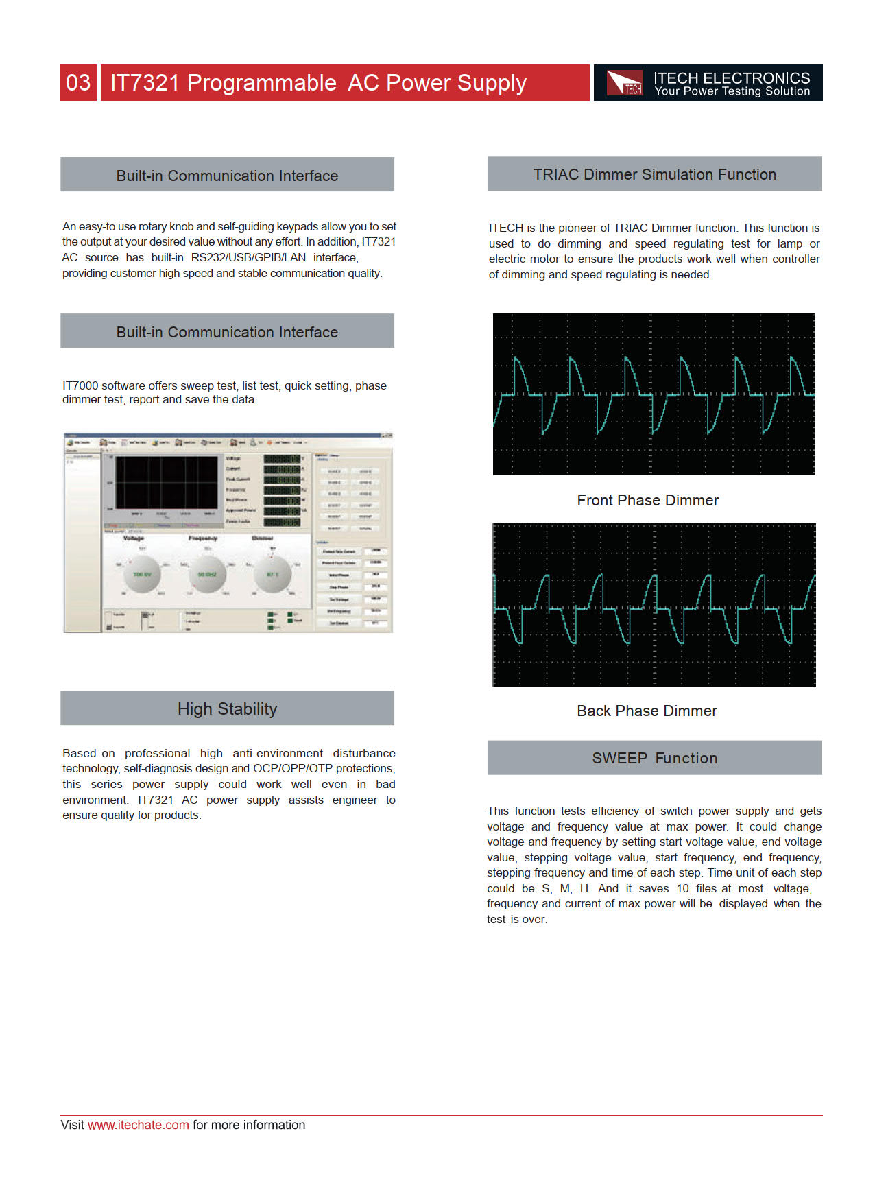 Itech รุ่นIT-7321เครื่องจ่ายไฟกระแสตรงที่มีฟังชั่นสามารถโปรแกรมค่าได้(300V/3A/300VA)Programmable AC Power Supply Frequency/45HZ～500HZ