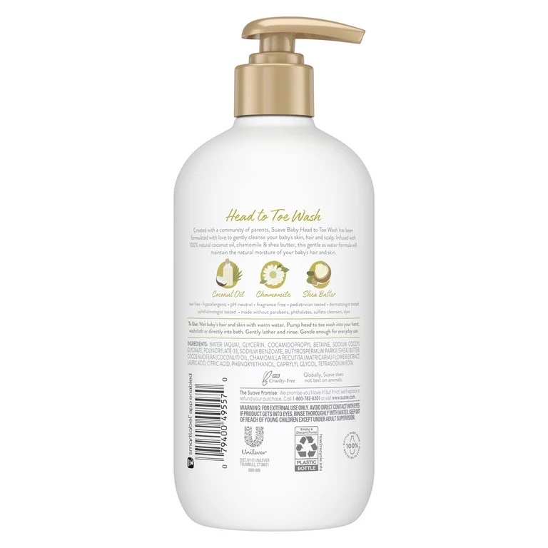 สูตรใหม่🇺🇸 สบู่เหลว เด็กทารก สูตรอ่อนโอนสำหรับทุกสภาพผิว Suave Baby Head to Toe Body Wash, 13.5 oz ราคา 420 บาท