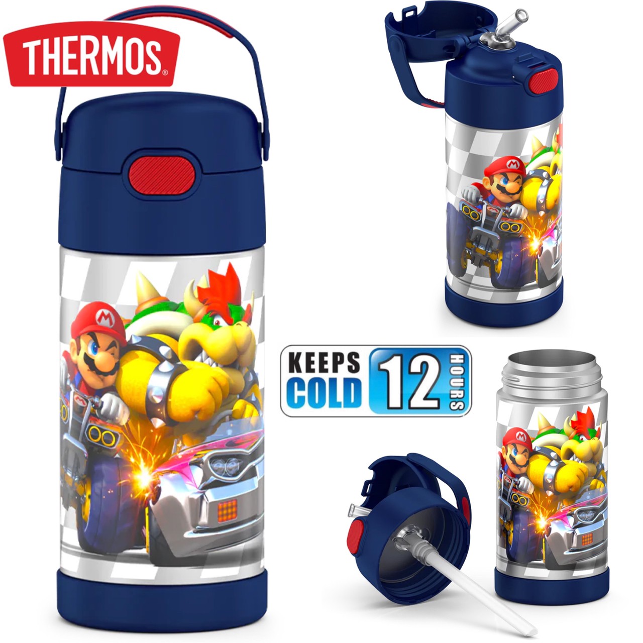 THERMOS FUNTAINER 12 Ounce Stainless Steel Vacuum Insulated Kids Straw Bottle, Super Mario Brothers ราคา 990 - บาท