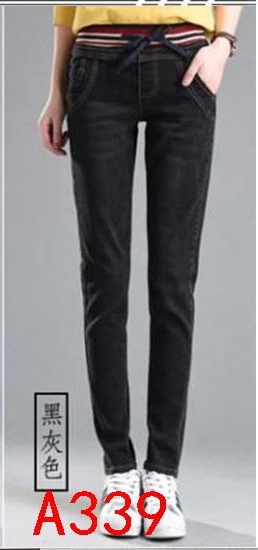 JW6101003 กางเกงยีนส์เอวสูงฮาเล็มเอวยางยืดแฟชั่นสาวเกาหลีสีดำ ดำ 29 30 JW6101003 ตัว