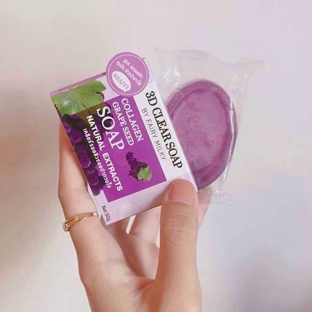 สบู่องุ่นม่วง (Collagen Grape Seed Soap 3D Clear Soap By Fairy Milky)
