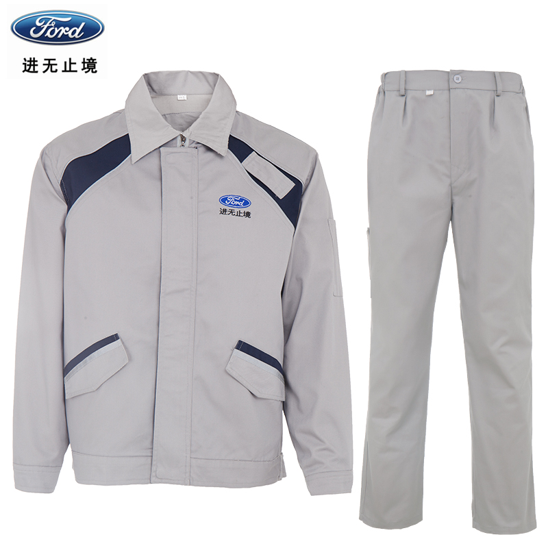 ชุดฟอร์มพนักงานช่างวิศวกรรมช่างซ่อมรถยนตร์ ช่างโชว์รูมรถ ฟอร์ด Ford แขนยาว เทา S-4XL M6301006 ชุด