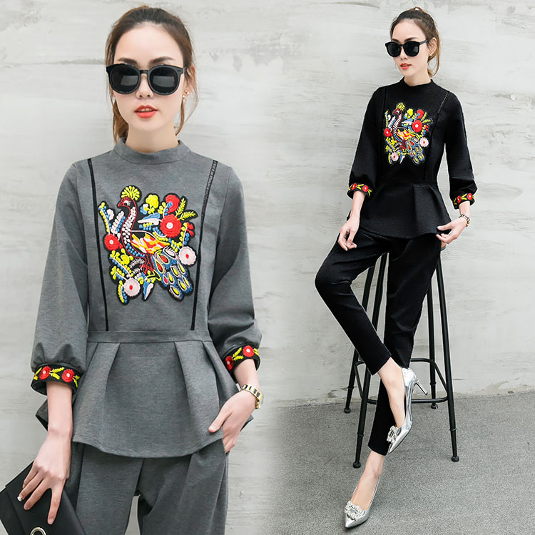 UP6109003 เสื้อชุดแฟชั่นรุ่นใหม่งานปักแขนเจ็ดส่วนเกงฮาเล็ม UP6109003 ชุด