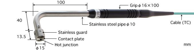 Anritsu รหัส A-233K-01-1-TC1-ANP โพรบวัดอุณหภูมิแบบพื้นผิว,General stationary suface probes,w/ANP plug,pipe/L=100mm,head size Ø15mm,cable/L=1000mm,type-K ,temp.range:-50°C~500°C