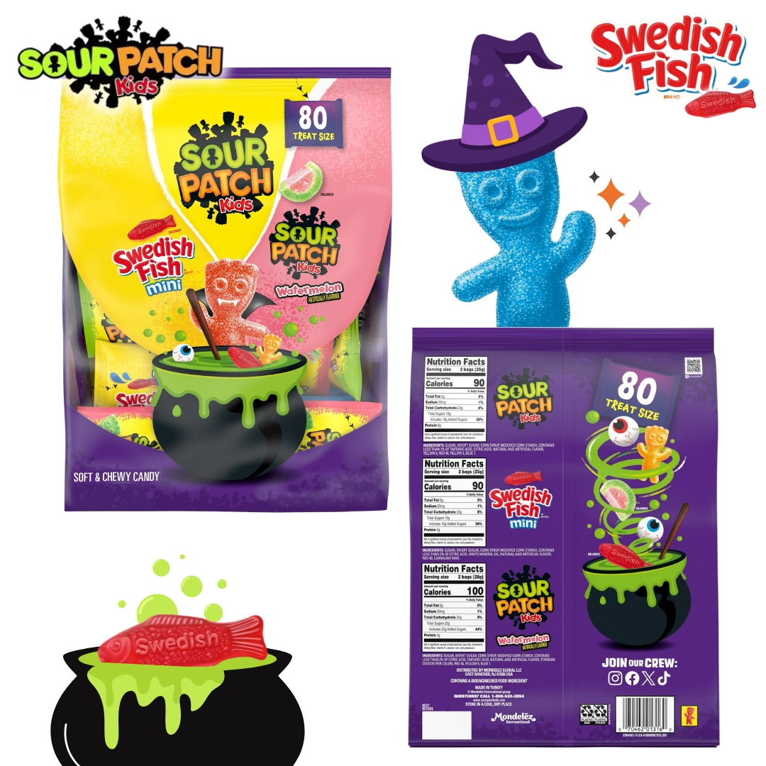 นำเข้า 🇺🇸 🎃 สุดคุ้ม! Variety Pack 80 ซอง ได้ 3 รสชาติยอดนิยม! 💥 ไม่ต้องเลือกให้วุ่นวาย! Original, Watermelon และ Swedish Fish คละอยู่ในถุงนี้🧛♀️