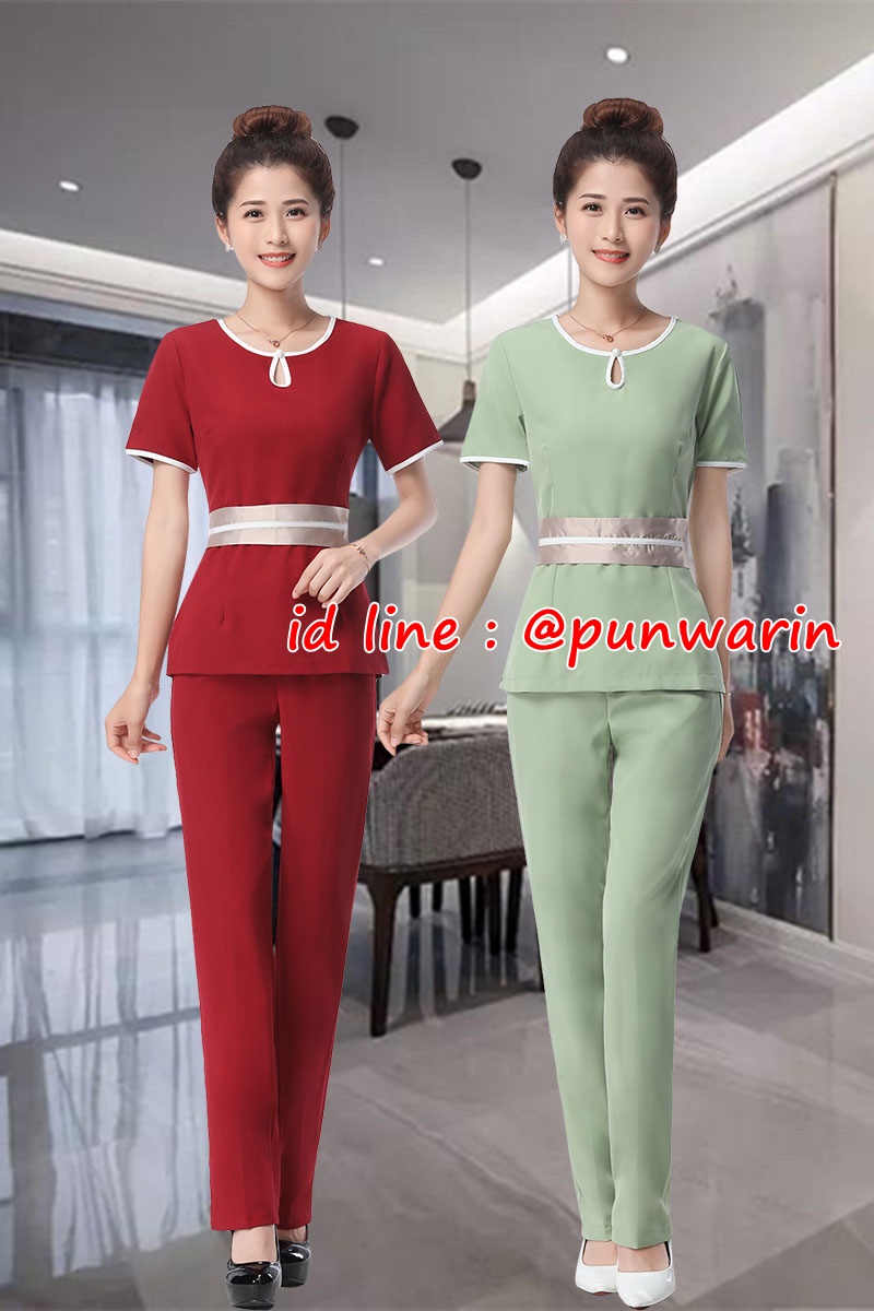 ชุดพนักงานนวดสปา ชุดพนักงานเสริมสวย ชุดทำงาน ชุดสูท ชมพูอ่อน,น้ำเงิน S-3XL S6209003 ชุด