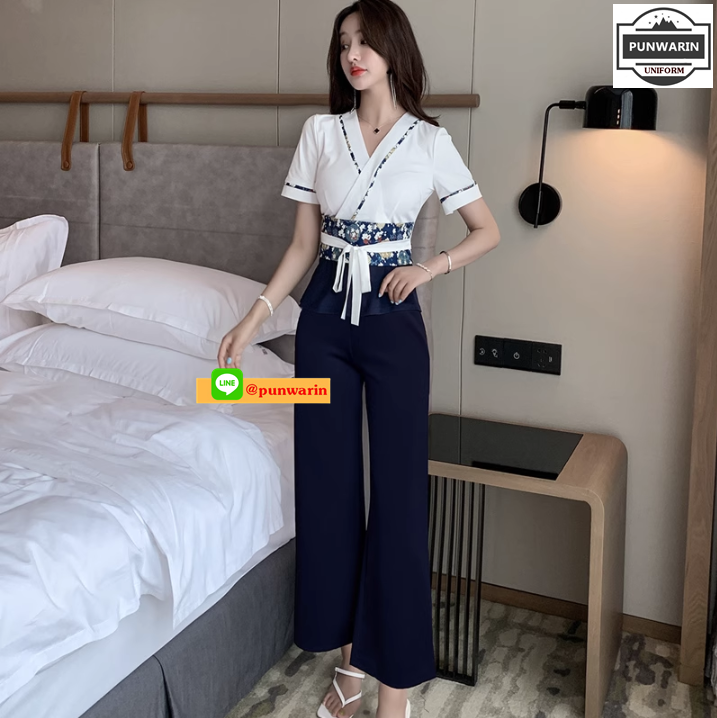 ชุดพนักงานเฮลท์คลับ ช่างเสริมสวย สปา สลิมมิ่ง แช่เท้า ซาวน่า ช่างเทคนิค เสื้อผ้าทำงาน เบจ ดำ S-3XL S6609006 ชุด