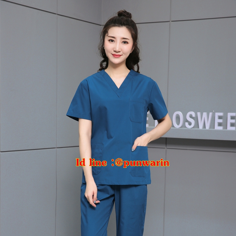 ชุดฟอร์มพนักงานสำเร็จรูป ชุดหมอผ่าตัด ชุดพยาบาลห้องผ่าตัด เอวยางยืด สำเนา สีเขียวเข้ม S-2XL T6211004-4 ชุด
