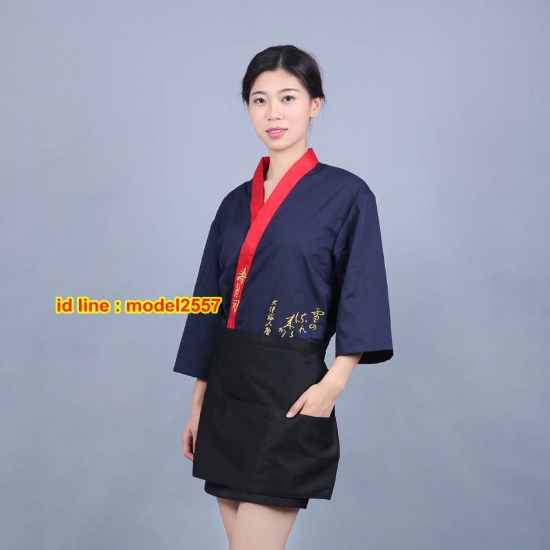 F6103012 ชุดผ้าฝ้ายซูชิกิโมโนสไตร์ญี่ปุ่น สำหรับห้องอาหารญี่ปุ่นเกาหลี เสื้อพนักงานต้อนรับ F6103012 ตัว