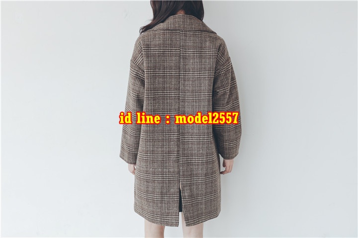 CW6110006 เสื้อโค้ทผ้าฝ้ายผสมขนสัตว์สีดำและน้ำตาลลายสก็อตฤดูหนาวปกเชิ้ต น้ำตาล ดำ S M L CW6110006 ตัว