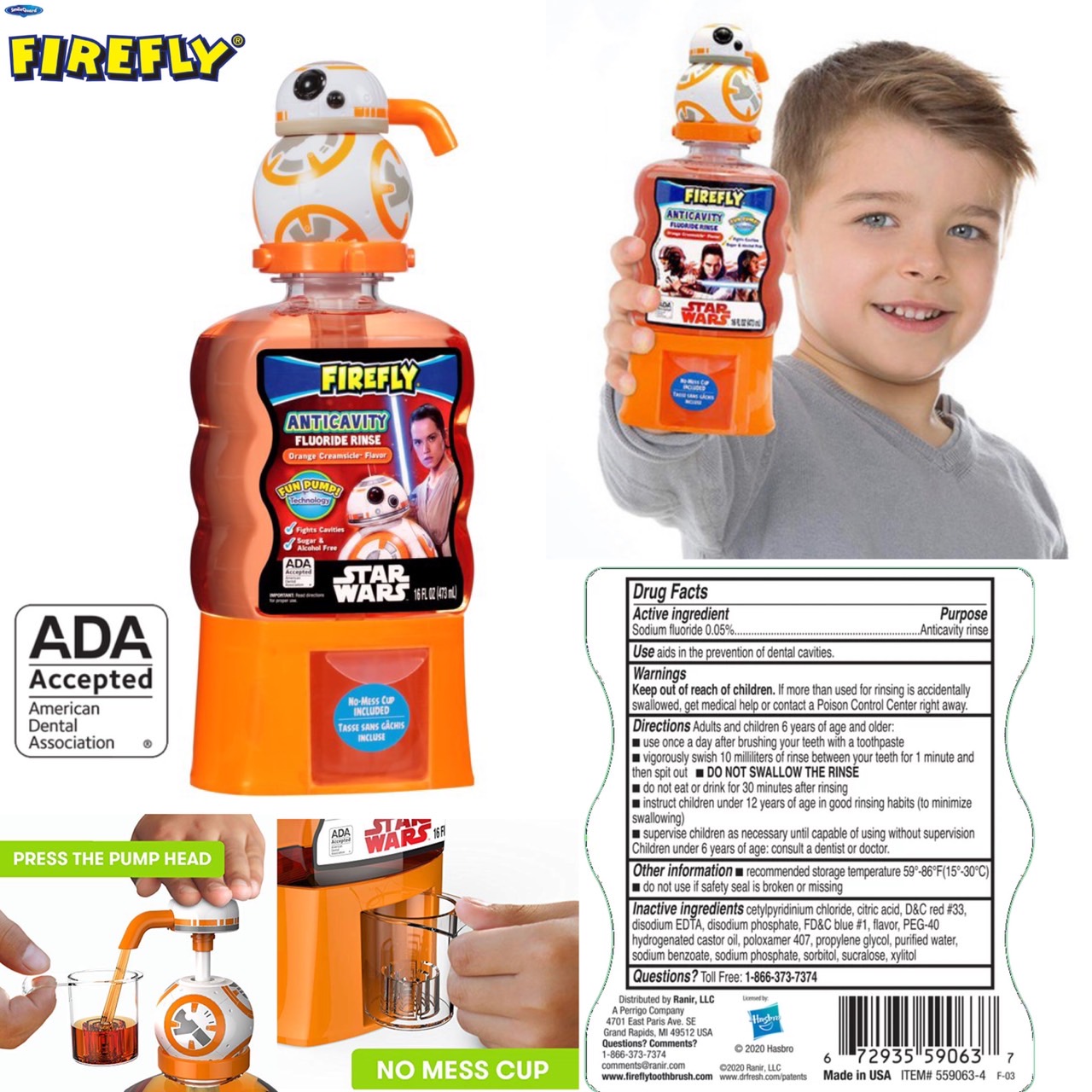 Firefly Bb-8 Anticavity Orange Creamsicle Flavor Fluoride Rinse With Fun Pumpkin And No Mess Cup ราคา : 590 บาท