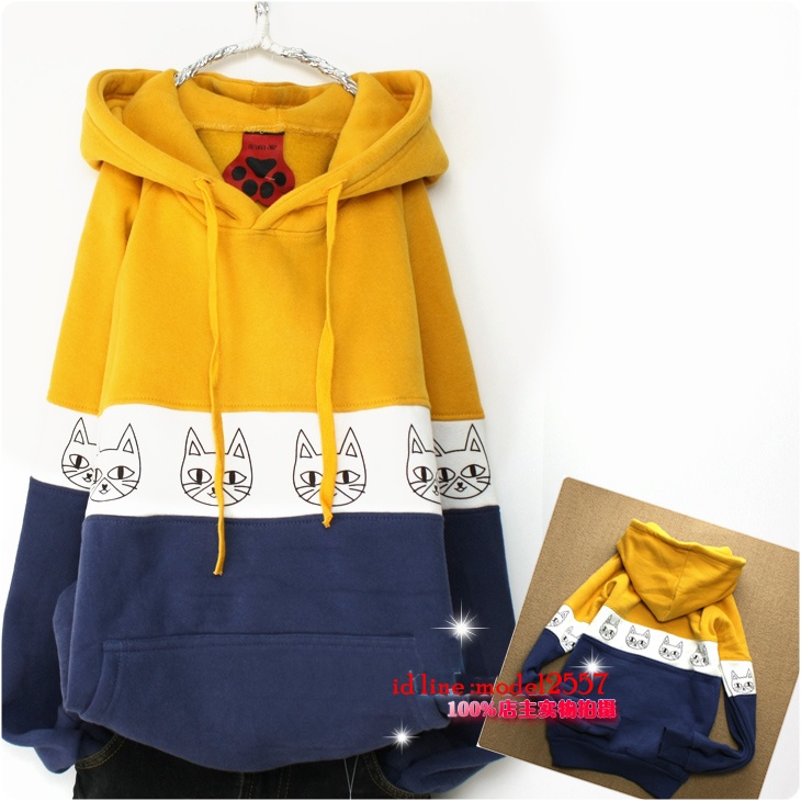 KW5908005 เสื้อกันหนาว มีฮูด อบอุ่นมาก แต่งรูปแมวน่ารัก ชมพู,เหลือง L KW5908005 ตัว