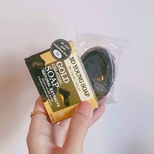 สบู่ถ่านทองคำ (Gold Charcoal Soap 3D Young Soap By Fairy Milky)