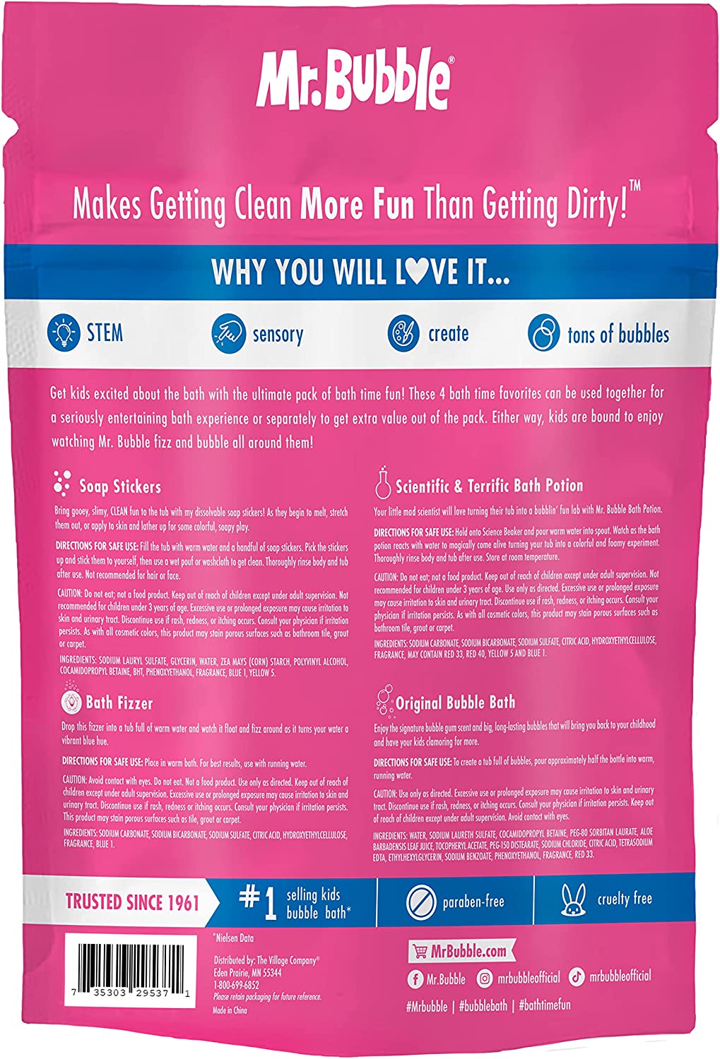 เซทของเล่นอาบน้ำ Mr.Bubble Kids Ultimate Pack of Bath Time Fun (Original Bubble Bath 2.5oz, Bath Fizzer 50g, Soap Stickers 10g, Bath Potion 50g ราคา 490 - บาท