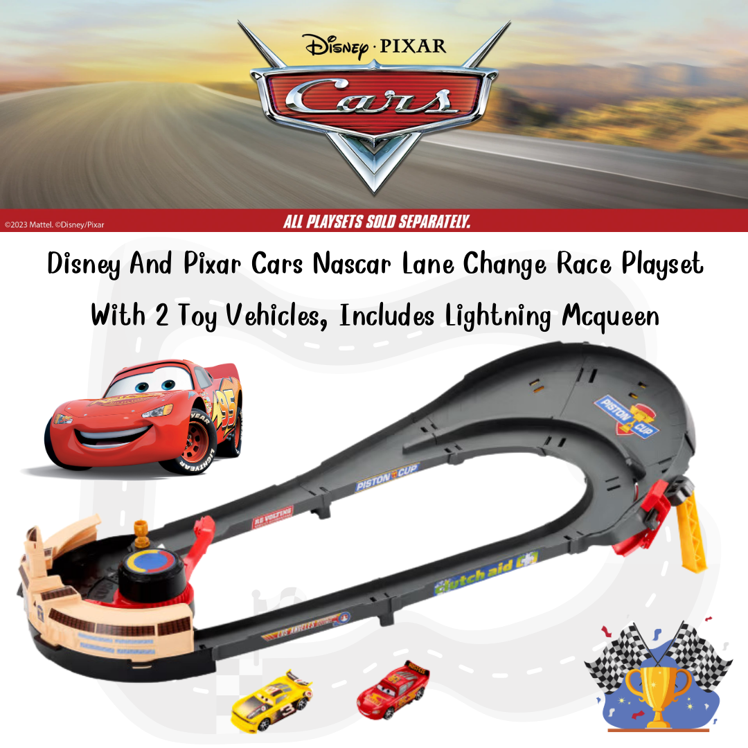 นำเข้า 🇺🇸 ซิ่งเต็มสปีดDisney and Pixar Cars NASCAR Lane Change Race Playset พร้อมรถ Lightning McQueen 🏎️✨ ราคา 2,390 บาท