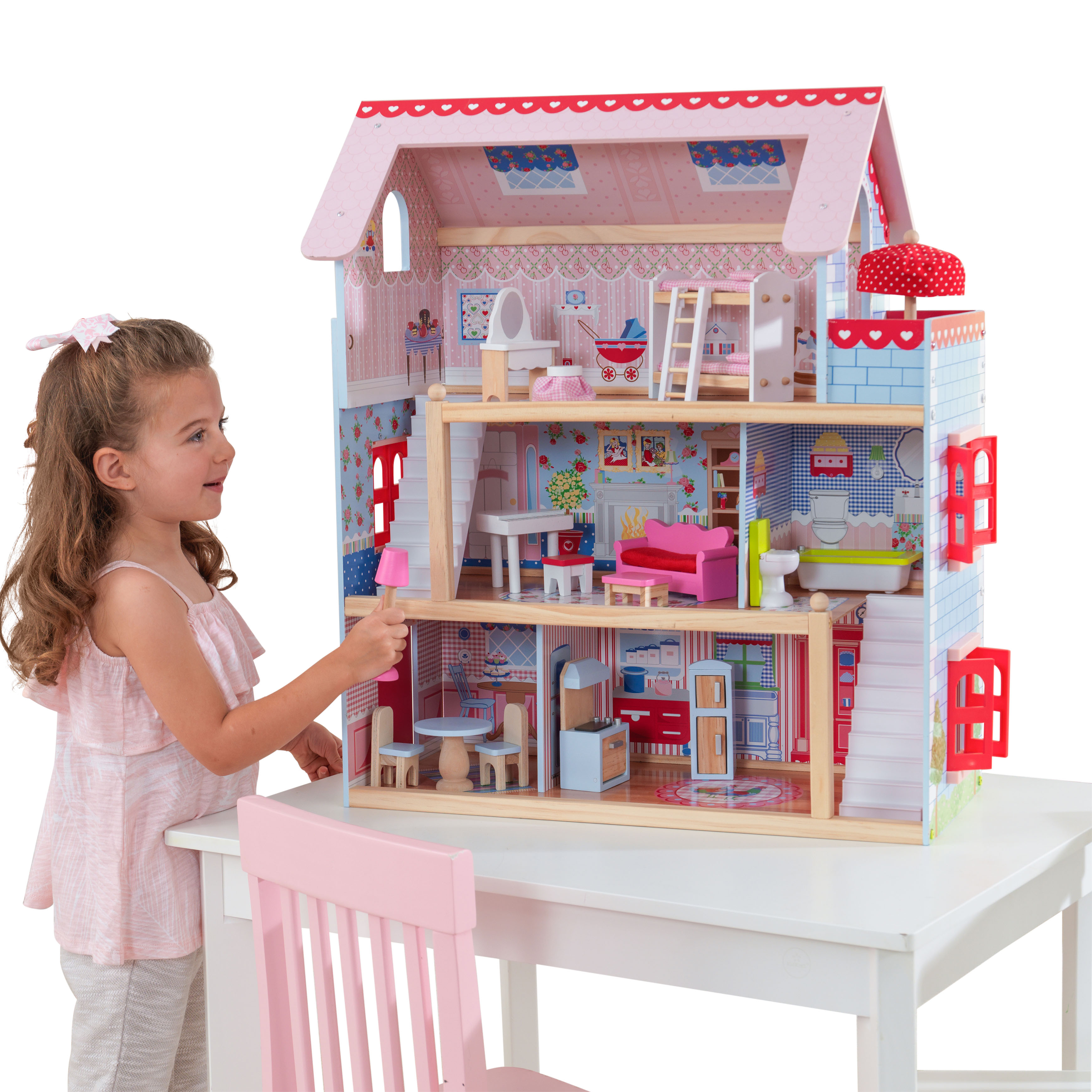 KidKraft Chelsea Doll Cottage with Furniture บ้านตุ๊กตาเชลซี คอทเทจ มาพร้อมกับเฟอร์นิเจอร์ พร้อมเล่น
