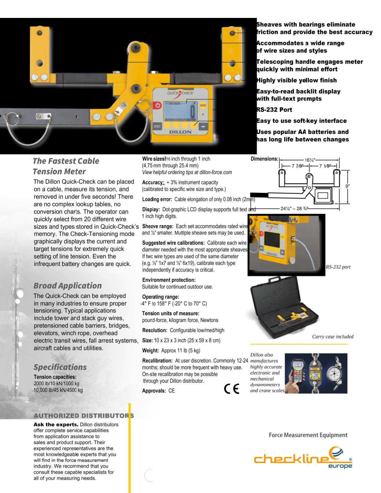 Dillon รุ่น CTM2-2000 เครื่องวัดแรงตึงเส้นลวดแบบดิจิตอล,Quick-Check Cable Tension Meter 2000lb/10kN/1000kg