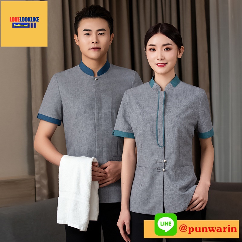 ชุดพนักงานทำความสะอาด เสื้อแม่บ้าน เสื้อแม่บ้านโรงแรมรีสอร์ท สีภาพ L-4XL D6510008 ตัวเสื้อ **2 ตัวขึ้นไป