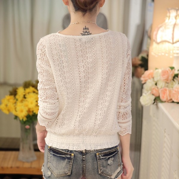 RP5911050 เสื้อลูกไม้เกาหลีสวยหวาน คอวีแขนยาวฤดูใบไม้ร่วงและฤดูหนาว(พรีออเดอร์) RP5911050 ตัว