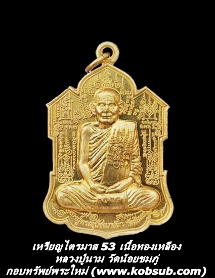 เหรียญไตรมาส 53 (เหรียญจิ๊กโก๋) เนื้อทองเหลือง หลวงปู่นาม วัดน้อยชมภู่