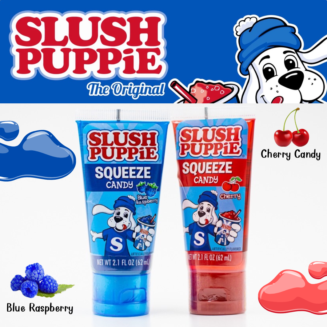 นำเข้า 🇺🇸 เติมความสนุกให้วันของคุณ🍭 Slush Puppie Squeeze Candy -รสชาติสุดฟินในหลอดบีบ ขนาด 2.1 ออนซ์ ราคา 320/ หลอด 🍒