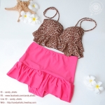 (XL) ชุดว่ายน้ำ ลายเสือดาว ช่วยพรางหุ่น ทรงจีบอก สายผูก สองสีให้เลือก รายละเอียดของสินค้า