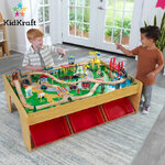 KidKraft Wooden Train Table with 3 Bins and 120-Piece Waterfall Mountain Train Set โต๊ะกิจกรรมจำลองเมืองรถไฟขนาดใหญ่
