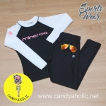 [Size S,M] ชุดว่ายน้ำ แขนยาว รุ่น Minerva (สีดำแขนสีขาว) และ กางเกง Legging ขายาว (สีดำ)