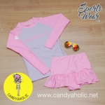 [Size S,M] ชุดว่ายน้ำ แขนยาว รุ่น Minerva (สีม่วงแขนสีชมพู) และ กระโปรงระบายล่าง