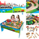 ใหม่ล่าสุด💥 ชุดกิจกรรมโต๊ะรถไฟ ทำจากวัสดุไม้ Hey! Play! Wooden Train Set & Table for Kids - Complete Set ครบชุด 75 ชิ้น ราคา 5990 บาท นำเข้าอเมริกา