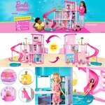 นำเข้า🇺🇸 บ้านตุ๊กตาบาร์บี้แบบในหนัง Barbie Dreamhouse 2023, Pool Party Doll House with 75+ Pieces and 3-Story Slide, Barbie House Playset, Pet Elevator and Puppy Play Areas, ราคา 12,900 บาท