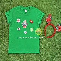 เสื้อยืดสีเขียวลายซานต้า ไซส์ S