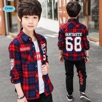 เสื้อเชิ๊ตแขนยาวลายสก็อตสีแดงกรม ไซส์ 120