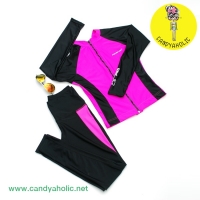 [Size M] MINERVA AIR PRO (สีชมพูแขนสีดำ) และ [Size S] กางเกง Legging ขายาว (สีดำแถบชมพู)
