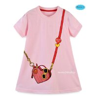 เสื้อยืดตัวยาวลายกระเป๋าสีชมพูอ่อน ไซส์ 100
