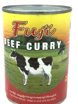 เนื้อกระป๋อง ยี่ห้อ Fuji Stewed Beef เนื้อวัวกระป๋อง Burmese food อาหารแคมป์ปิ้ง camping เนื้อกระป๋องพม่า ขนาดบรรจุ 425 กรัม ฺBeef Curry อาหารพม่า เนื้อสัตว์กระป๋อง อาหารกระป๋องจากพม่า Canned Pork
