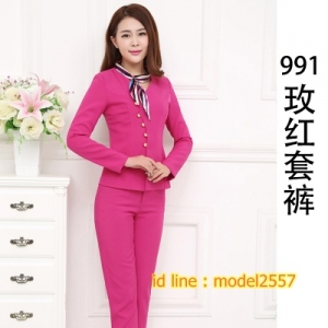 S6106002 ชุดพนักงานนวดสปา ชุดพนักงานเสริมสวย ชุดทำงาน ชุดสูท กรมท่า ชมพูสด S-3XL S6106002 ชุด