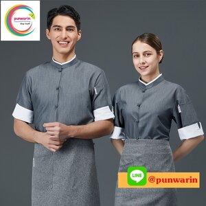 เสื้อเชฟ,เสื้อกุ๊ก,เสื้อเชฟโรงแรม,เสื้อเชฟชาย,เสื้อเชฟหญิง,ชุดเชฟโรงแรม เทา ขาว M-3XL C69503015 เสื้อ