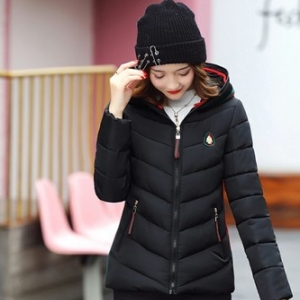 CW6010010 เสื้อโค้ทกันหนาวสีดำอุณภูมิติดลบผ้าโพลีเอสเตอร์ผสมขนสัตว์มีฮูด สีดำ XL พร้อมส่ง ดำ,เขียว,เหลือง,แดง XL CW6010010 ตัว