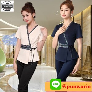 ชุดพนักงานนวดสปา ชุดพนักงานเสริมสวย ชุดทำงาน ชุดสูท ชุดพนักงานคลินิค สีภาพ S-3XL S6505001 ชุด **สั่งขั้นต่ำ 2 ชุด