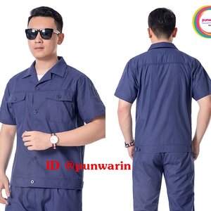 ชุดช่าง,เสื้อช้อป,เสื้อวิศวกร,เสื้อช่างยนตร์,เสื้อช่างไฟฟ้า,เสื้อช่างสีน้ำเงินแขนสั้น น้ำเงิน S-3XL M6402003 ชุด
