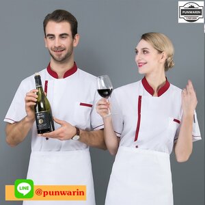 เสื้อเชฟ เสื้อพ่อครัว เสื้อแม่ครัว เสื้อพนักงานทำอาหาร เสื้อกุ๊ก สีขาว ดำ แดง M-4XL C6506001 เสื้อตัวเดียว