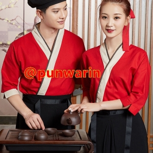 สไตล์จีน Hanfu บริกรชายและหญิงโดยรวมแขนสามในสี่ร้านอาหารจัดเลี้ยงร้านอาหารหม้อไฟสี่ฤดู สีภาพ S-3XL CH6607002 เสื้อตัวเดียว