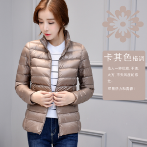 CW6009002 เสื้อแจ็กเก็ตฤดูหนาวและฤดูใบไม้ร่วงผ้าขนเป็ดพร้อมถุงพกพา น้ำตาลคาราเมล M L XL CW6009002 ตัว