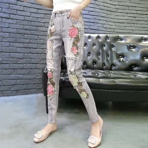 JW6105003 กางเกงยีนส์ขายาวแต่งงานปักดอกไม้หวานสไตร์ยุโรป 25-31 JW6105003 ตัว