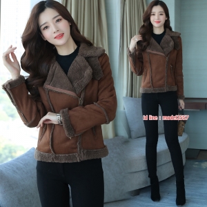 CW6107002 เสื้อโค้ทหนังกลับสีเทาแต่งขนสัตว์อบอุ่นมาก (พรีออเดอร์) น้ำตาลเข้ม S M L XL XXL CW6107002 ตัว